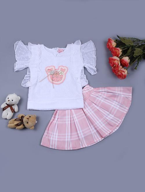 girls white self design skirt top set - 21611365 -  Standard Image - 0