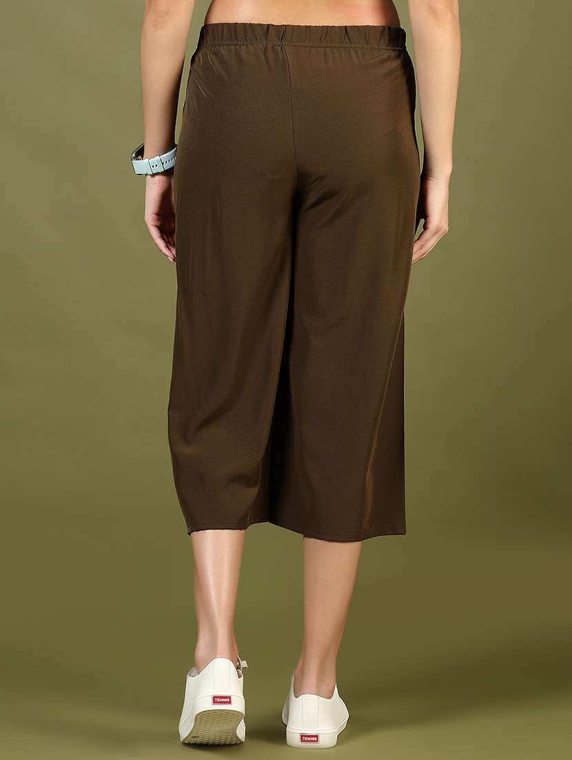 women brown solid mid rise culottes - 21611668 -  Standard Image - 3