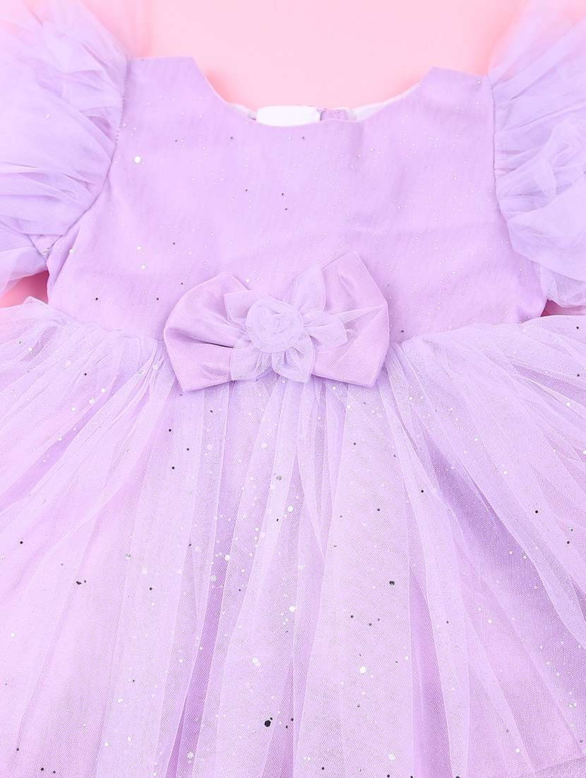 Girls Solid Ruffled Sleeves Frock