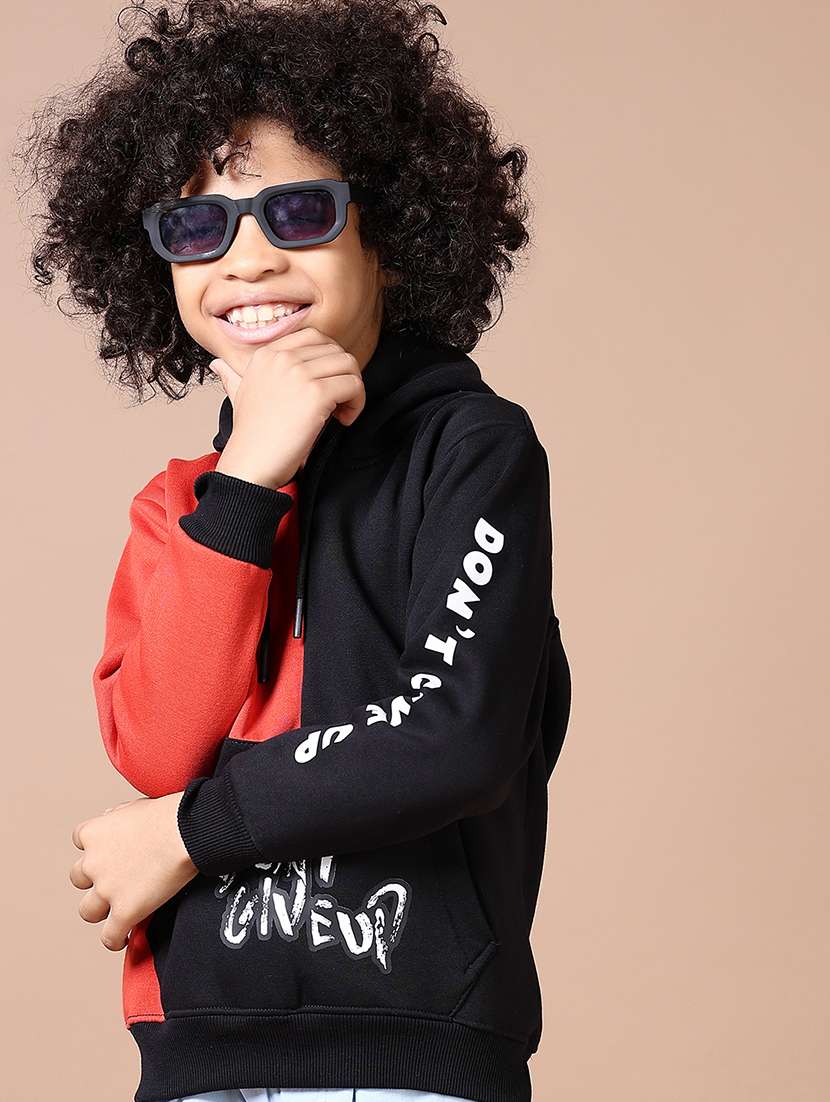 boys color block long sleeve hooded sweatshirt