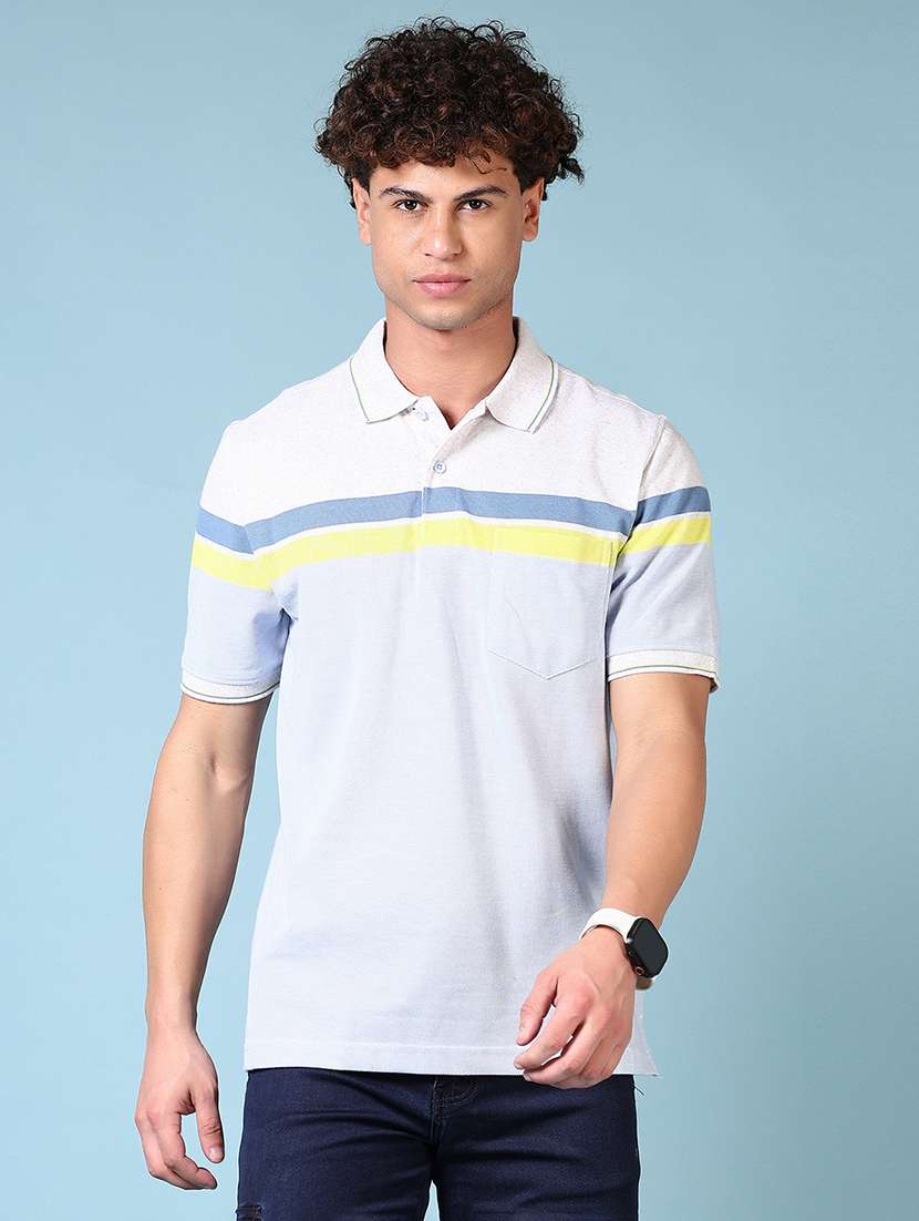 men striped short sleeve polo t-shirt