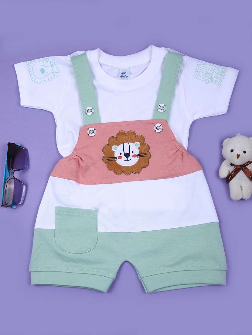 kids color blocked t-shirt with dungree