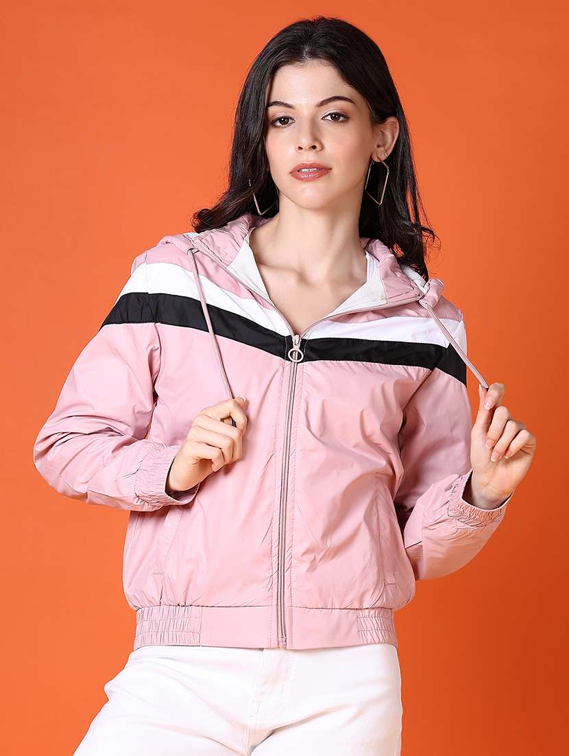 women color block long windcheater jacket