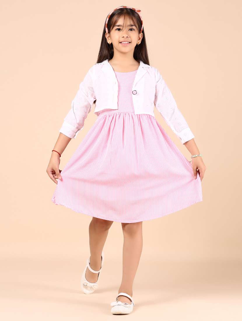 girls striped a-line dress with crop jacket