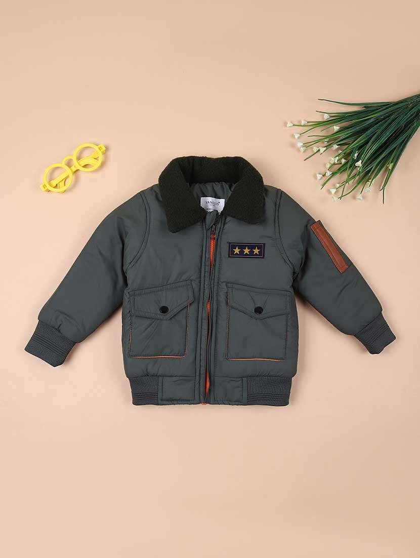 boys solid long sleeve collared jacket