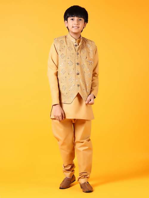 boys kurta and pyjama with embroidered jacket - 21612434 -  Standard Image - 0
