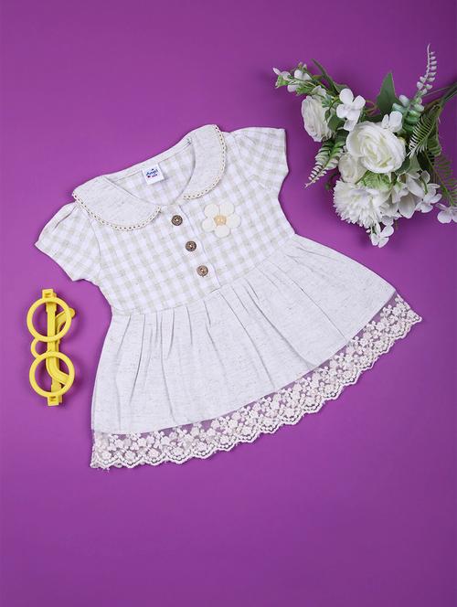 girls checkered petern pan neck frock - 21612550 - Standard Image - 0