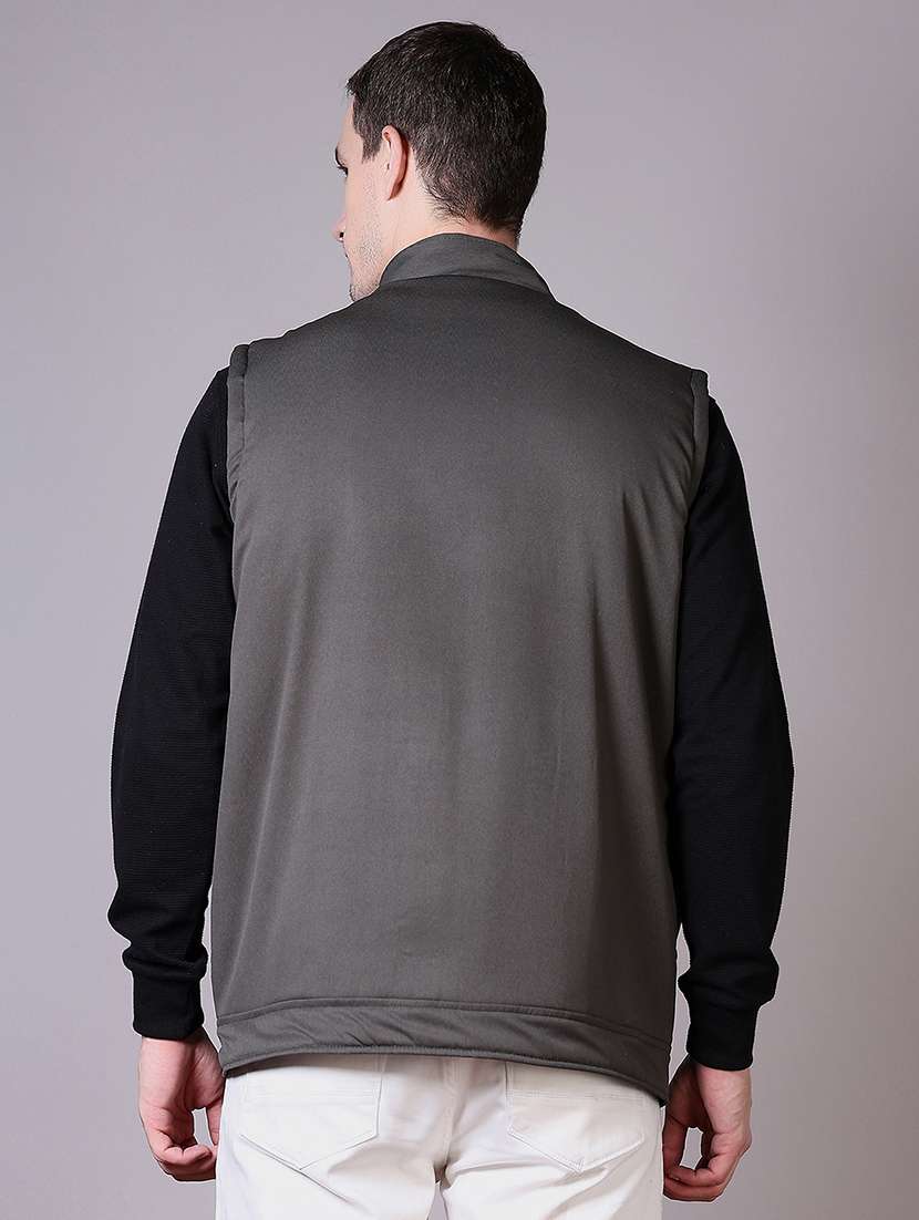 men solid sleeveless bomber jacket - 21612870 -  Standard Image - 3