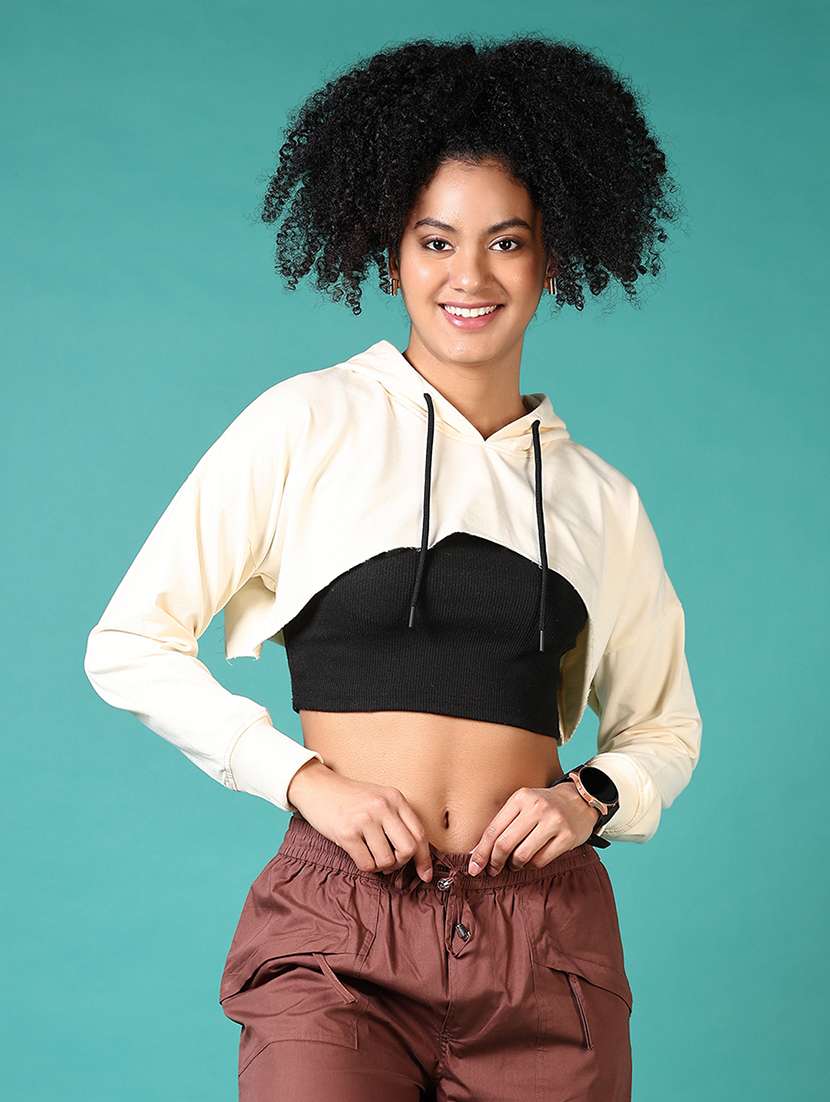 men solid long sleeve cropped sweatshirt