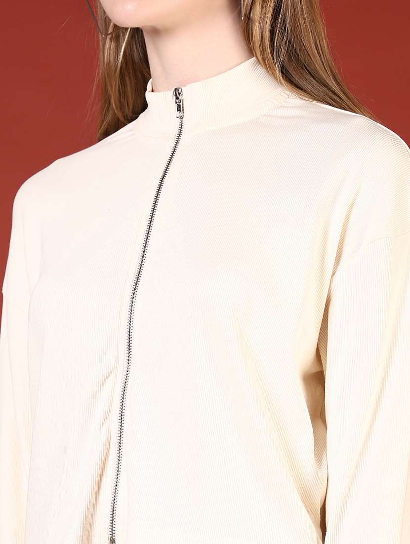 women solid stand collar long sleeves jacket - 21612913 -  Standard Image - 3