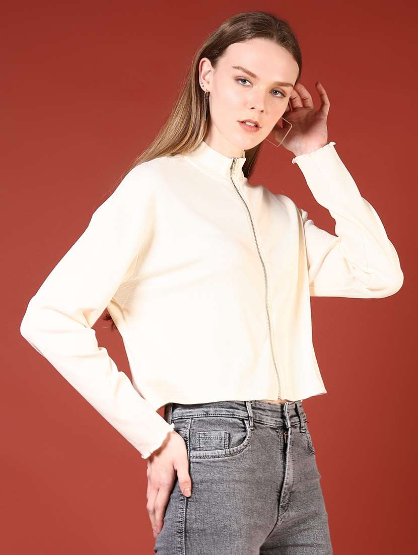 women solid stand collar long sleeves jacket - 21612913 -  Standard Image - 5