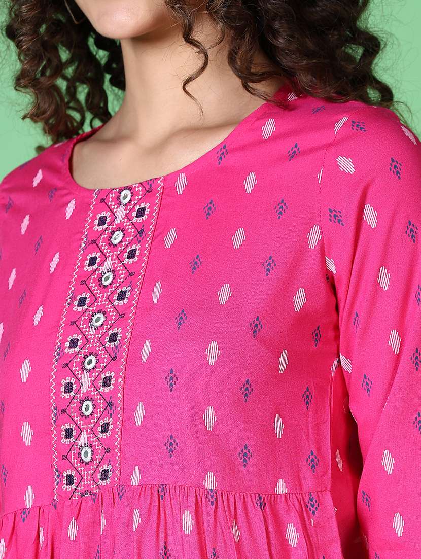 women printed round neck a-line kurti - 21612981 -  Standard Image - 5