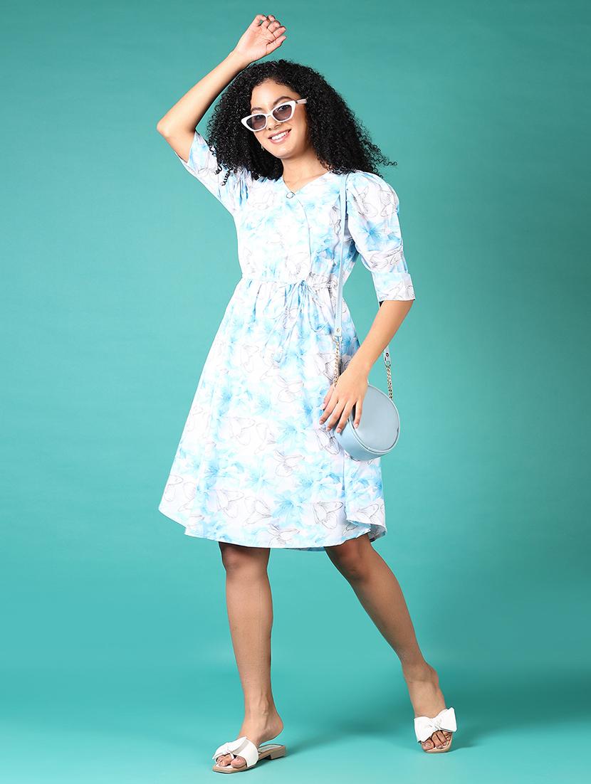 women floral printed v neck a-line dress - 21612986 - Standard Image - 3