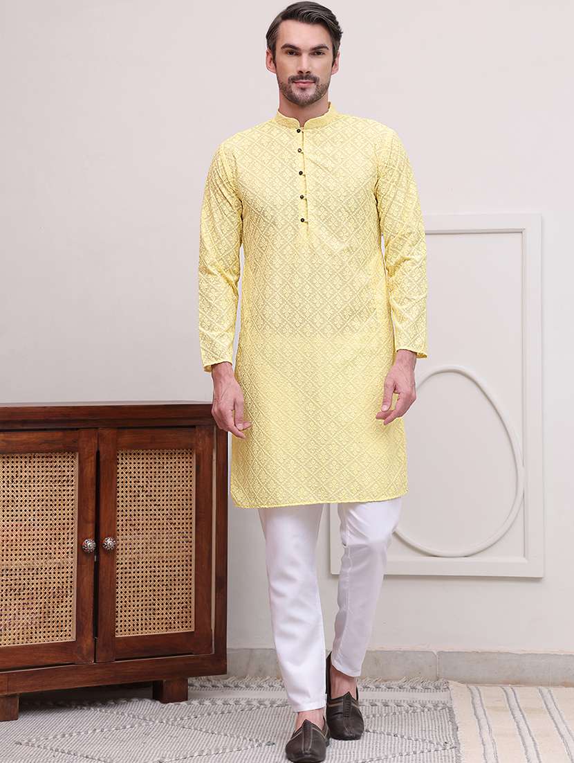 men embroidered long sleeves kurta pyjama set