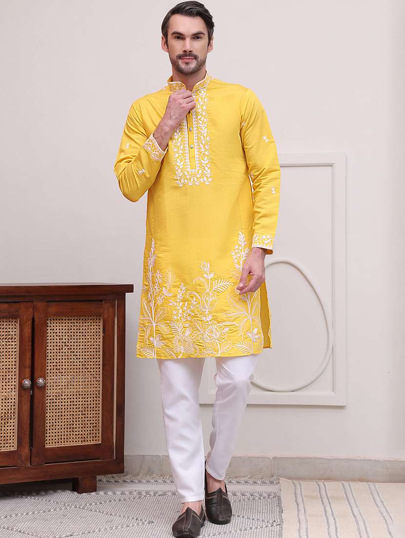 men embroidered long sleeves kurta pyjama set