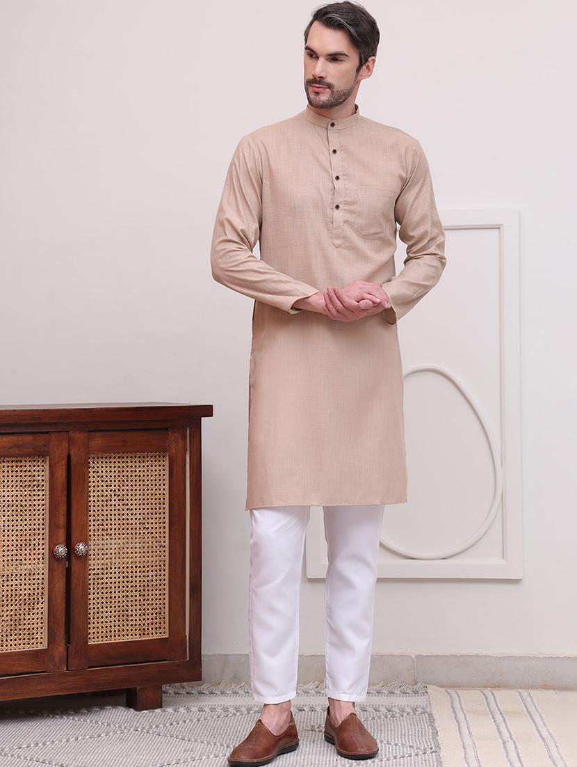 men solid long sleeves kurta pyjama set - 21613134 - Zoom Image - 0