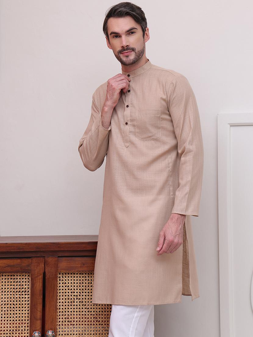 men solid long sleeves kurta pyjama set - 21613134 - Standard Image - 3
