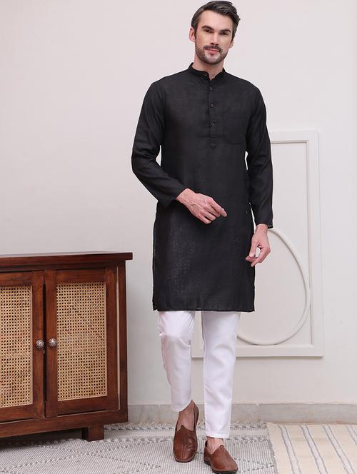 men solid long sleeves kurta pyjama set - 21613135 - Standard Image - 0