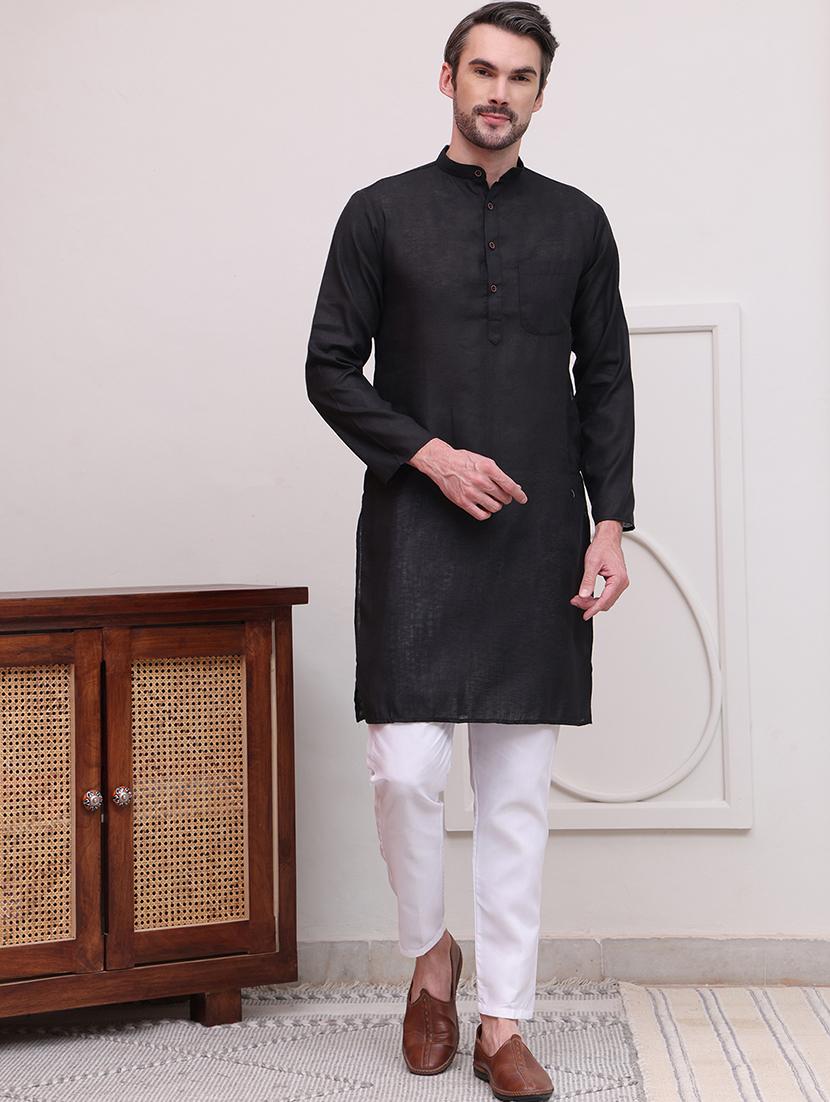 men solid long sleeves kurta pyjama set - 21613135 - Zoom Image - 0