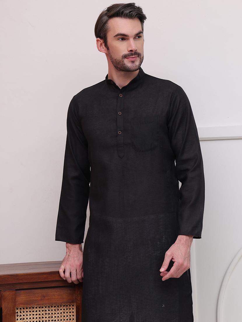 men solid long sleeves kurta pyjama set - 21613135 - Standard Image - 3