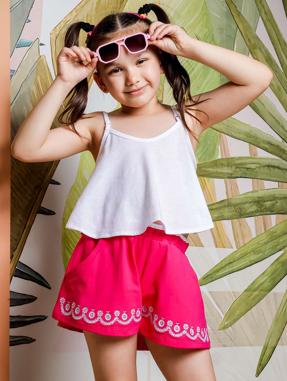 girls embroidered sleeveless top & shorts set - 21613268 -  Standard Image - 3