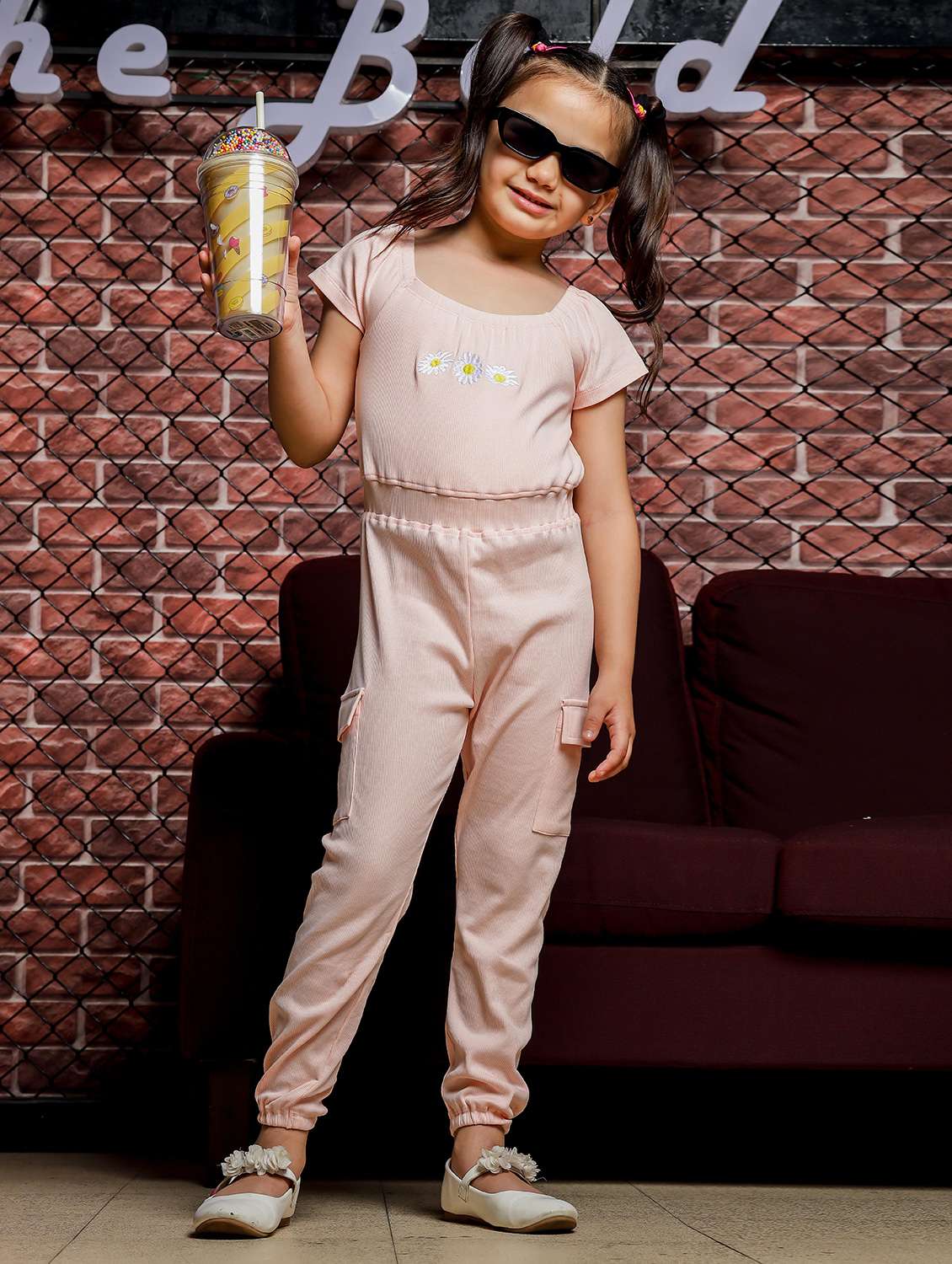 girls embroidered short sleeves jumpsuit - 21613320 -  Standard Image - 3