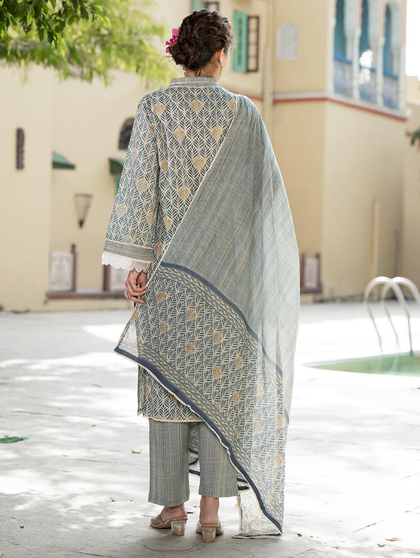 women grey long sleeve kurta pant with dupatta set - 21613427 - Standard Image - 3