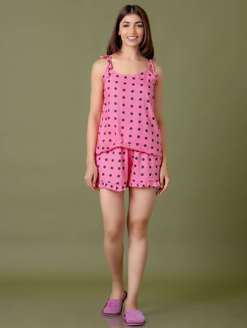women polka doted shorts nightwear set