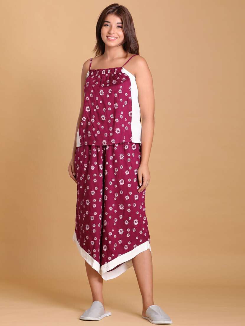 women purple printed nightwear set