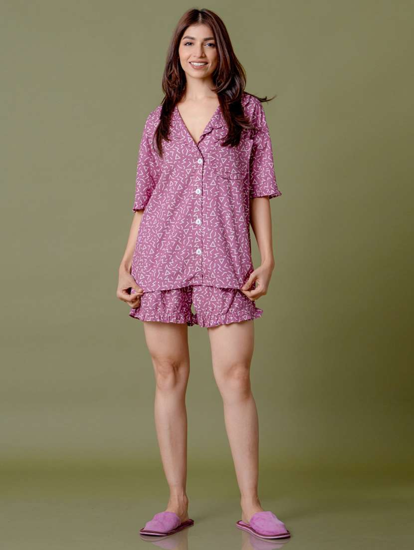 women printed shorts nightwear set