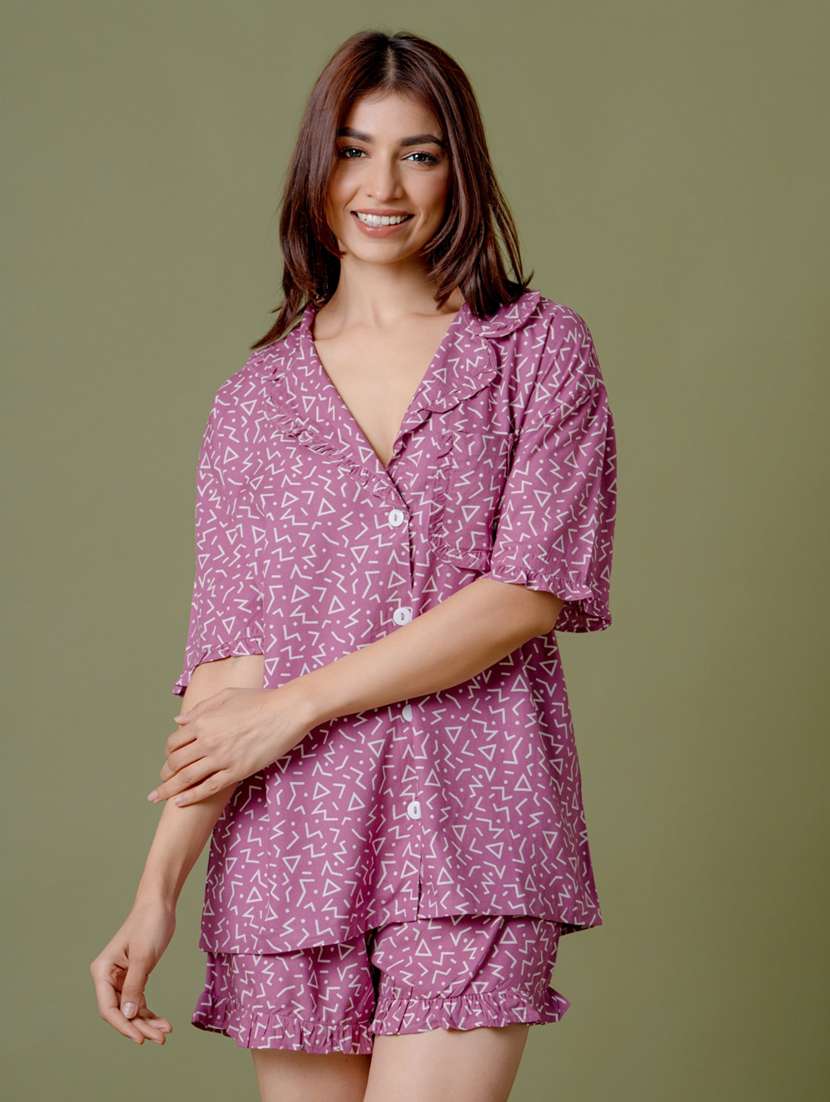 women printed shorts nightwear set - 21613483 -  Standard Image - 3
