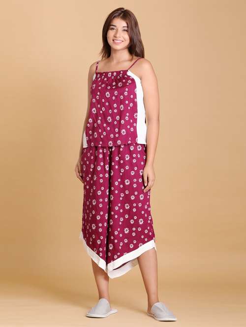 women purple floral printed nightwear set - 21613495 - Standard Image - 0