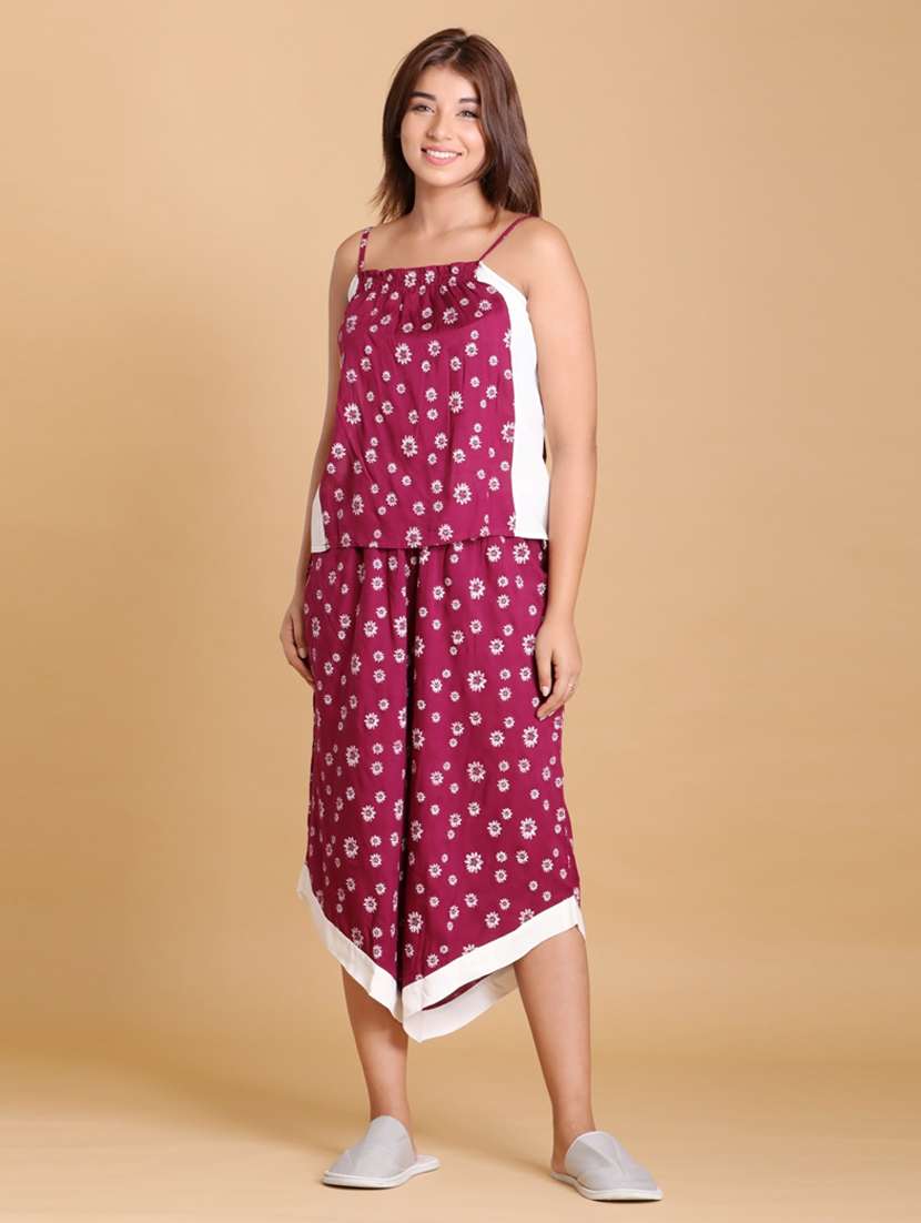 women purple floral printed nightwear set