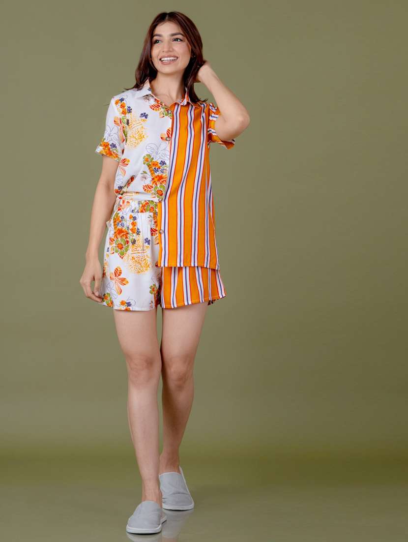 women white printed nightwear shorts set - 21613506 -  Standard Image - 3