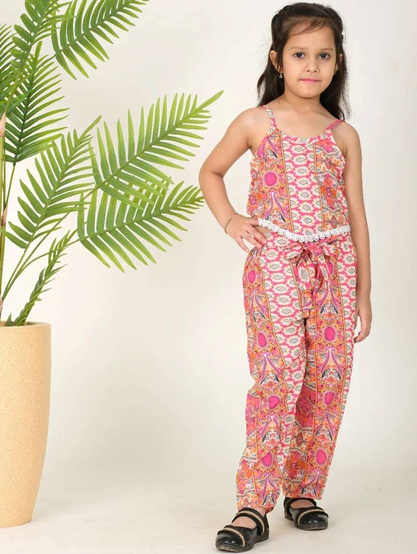 girls pink printed full length set