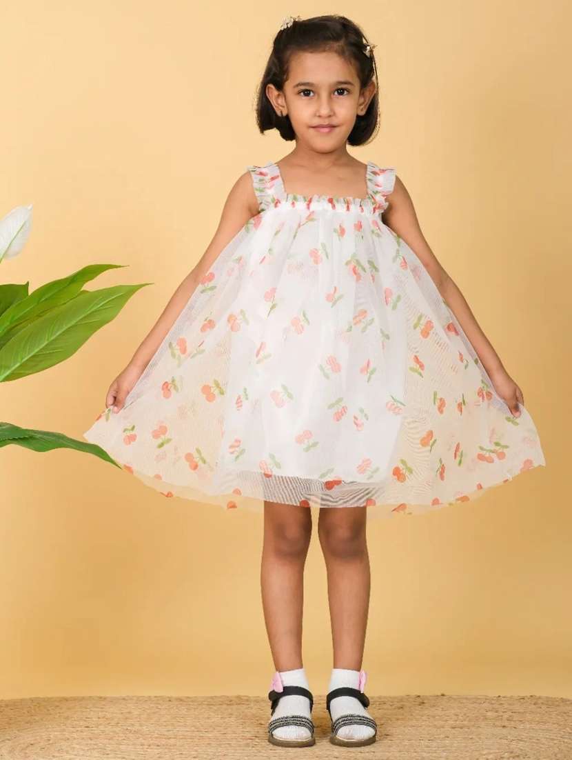girls white printed sleeveless frock