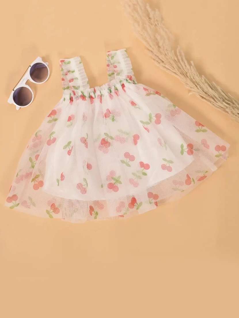 girls white printed sleeveless frock - 21613549 -  Standard Image - 3