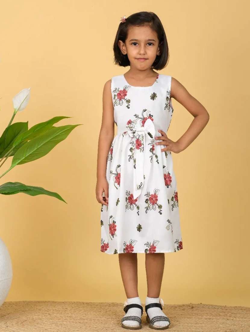 girls white floral printed frock