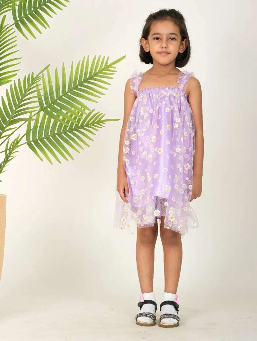 girls lavender floral printed frock
