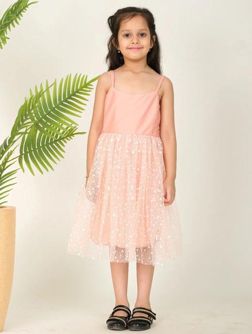 girls peach printed sleeveless frock - 21613552 - Standard Image - 0