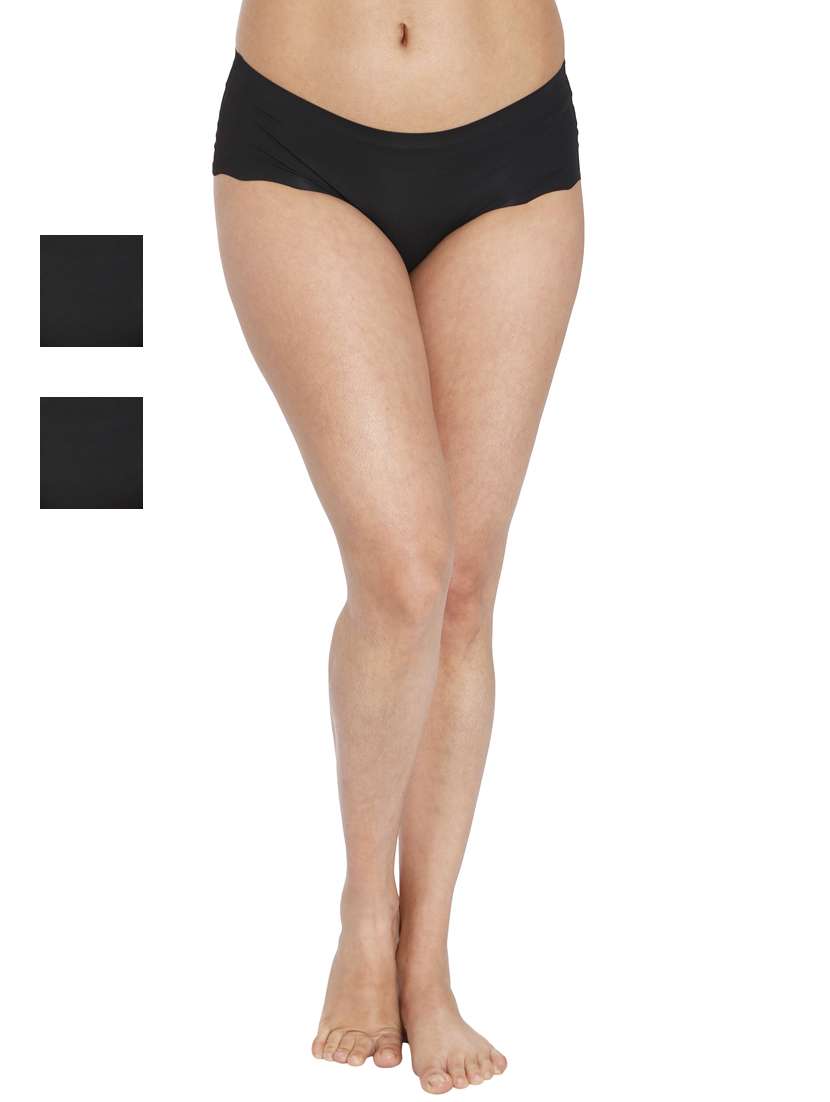 women solid black panty combo
