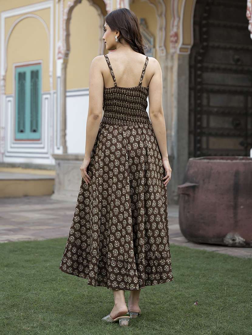 women blue printed sleeveless flared ethnic dress - 21613803 -  Standard Image - 3