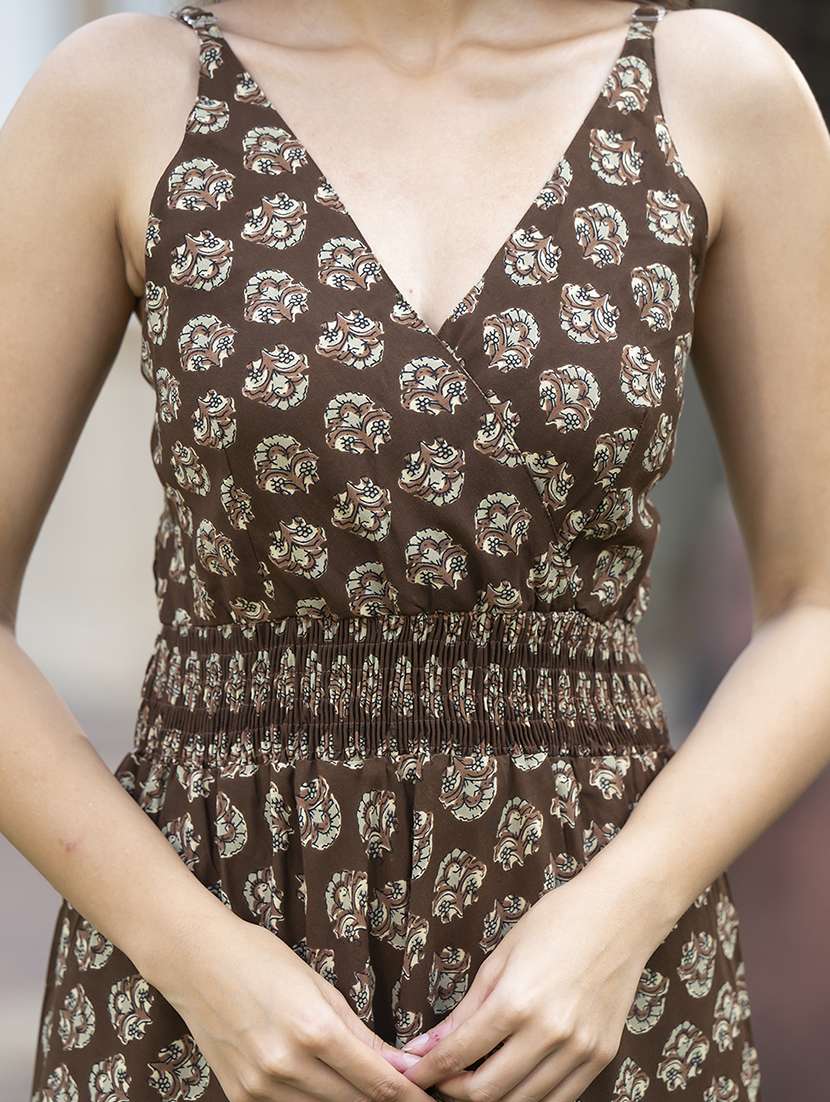 women blue printed sleeveless flared ethnic dress - 21613803 -  Standard Image - 5