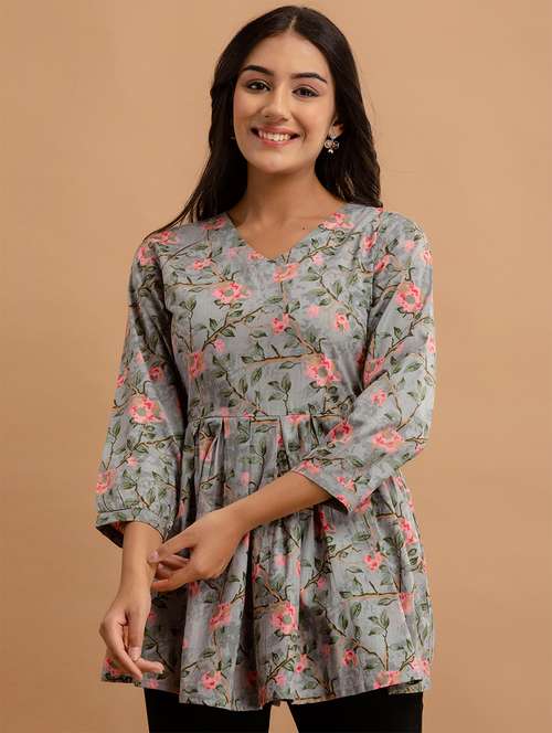 women three quarter sleeve flared kurti - 21613826 -  Standard Image - 0