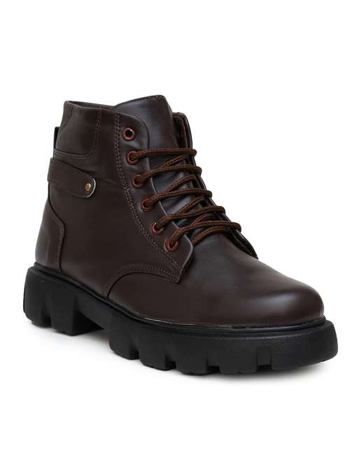 women brown solid lace-up boot