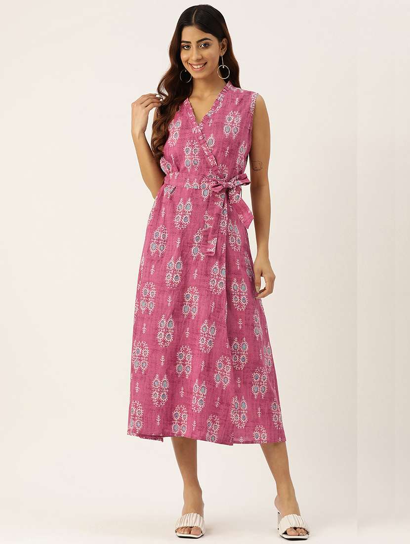 women sleeveless printed a-line dress