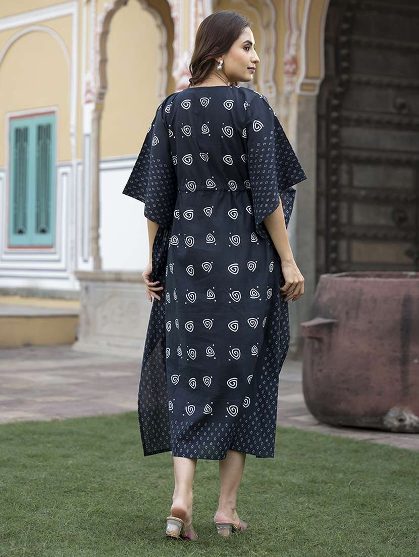 women blue printed v neck kaftan ethnic dress - 21613933 -  Standard Image - 3