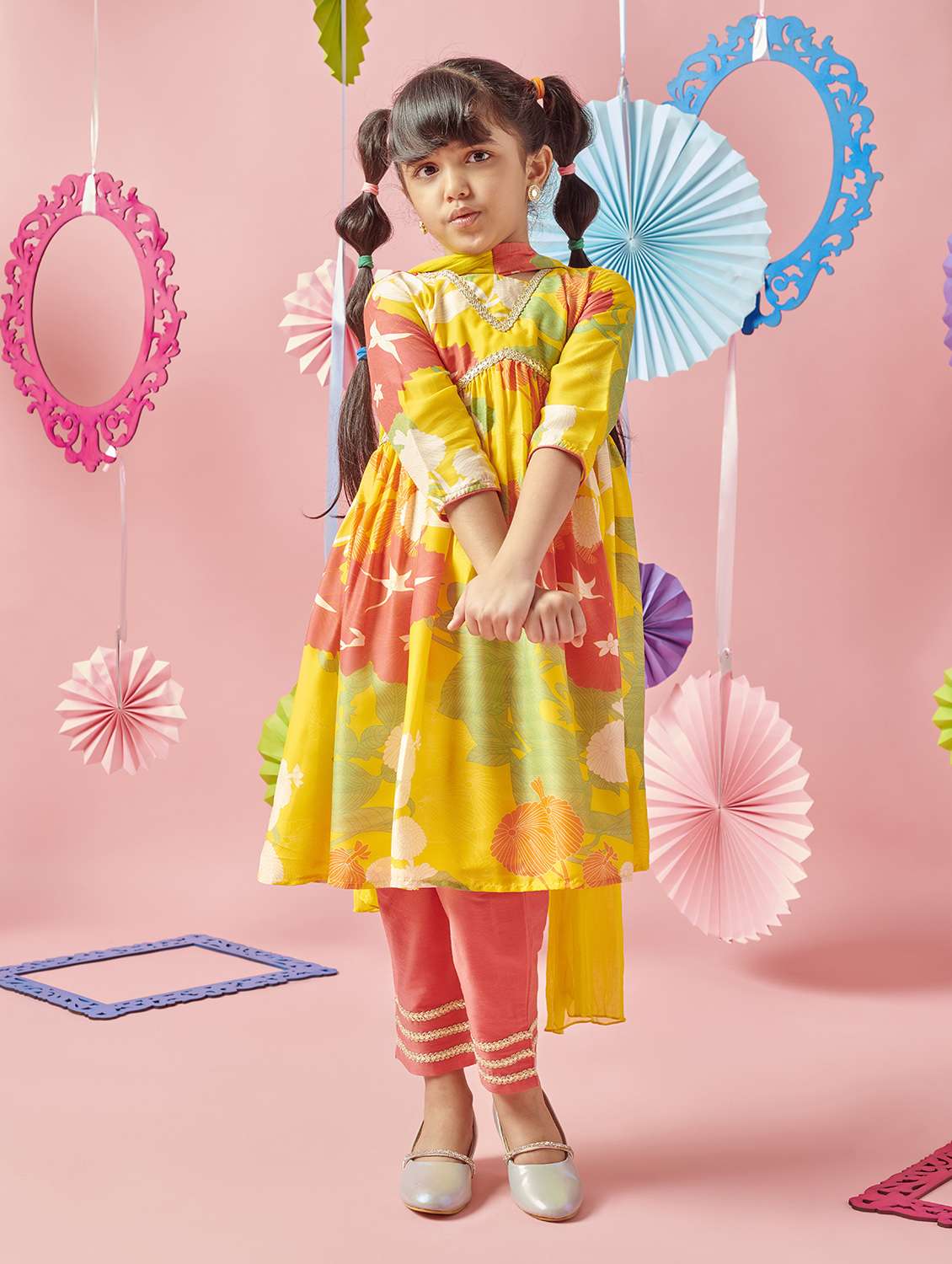 girls printed festive wear suit set