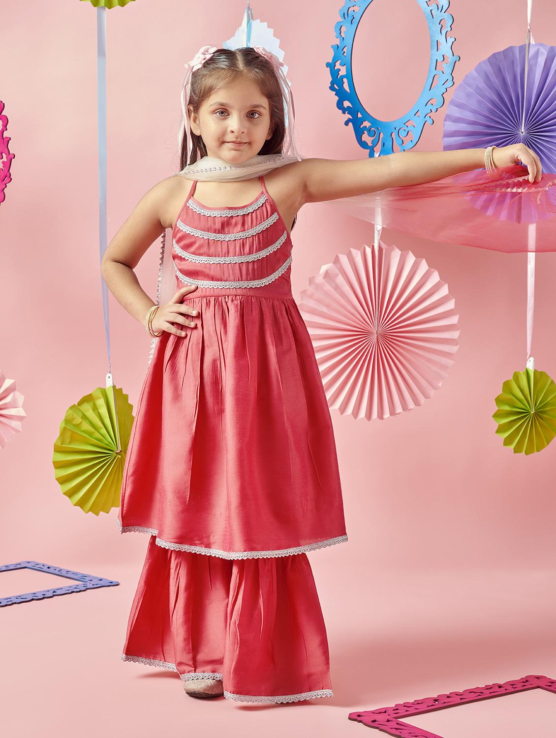 girls solid with work festive wear ethnic set