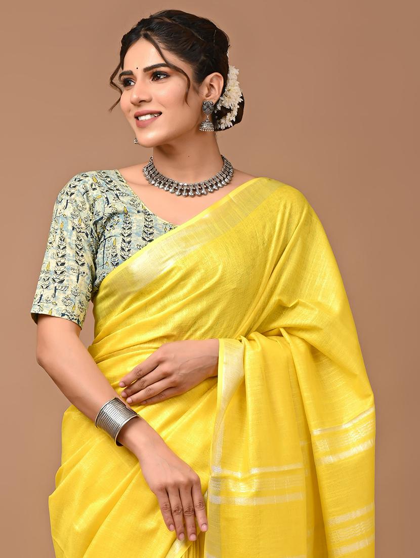 women solid handloom saree with blouse - 21613984 - Standard Image - 3